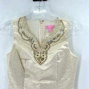Lilly Pulitzer Women's Terrace Top - Ivory Scallop Jacquard Beaded Neckline - 0